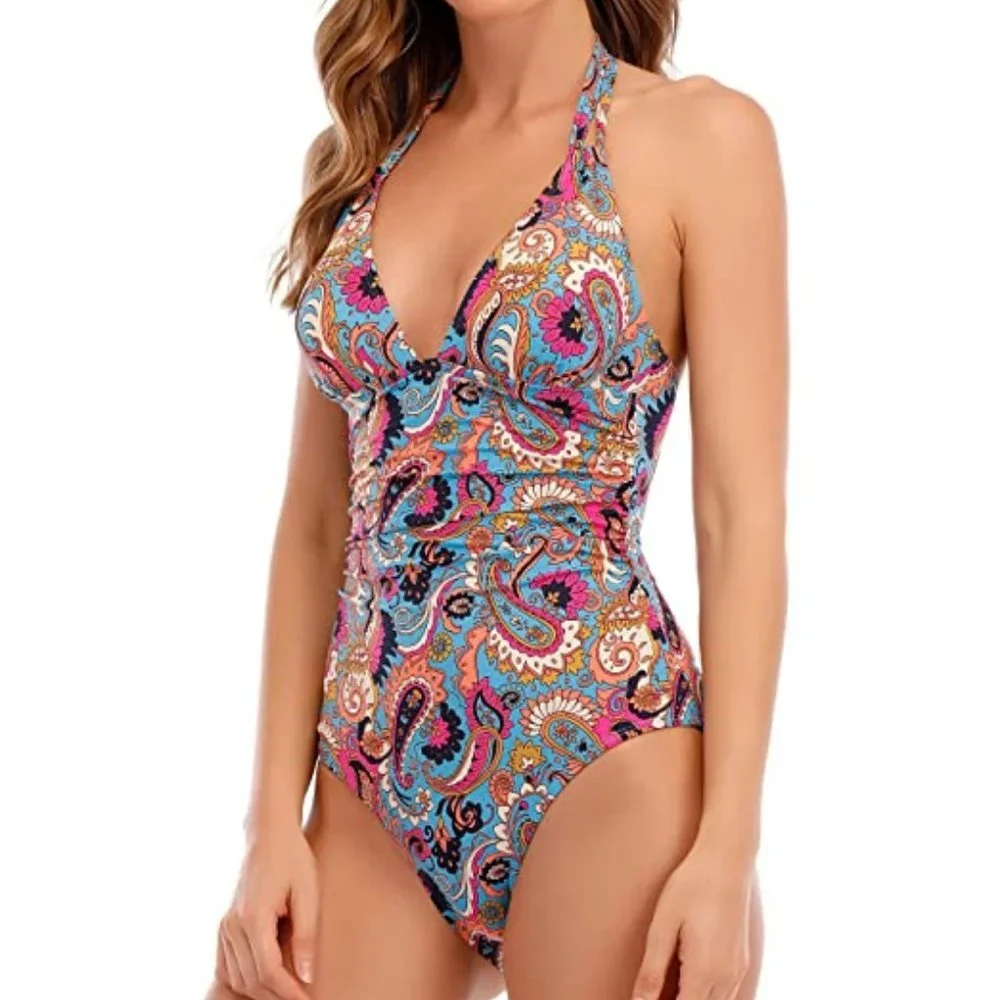 Lucky Brand Paisley Poolside Charm One Piece NWOT Size Large - Picture 1 of 12